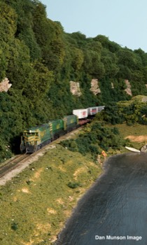 TOFC train passing sun bathers near Weldon Spring